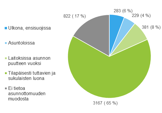 Yksinelävien asunnottomuuden muodot Suomessa (kuvio)